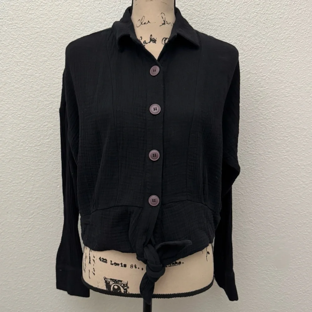 Free People Sunstreaks Tie Front Top Blouse Size Small - Picture 2 of 13